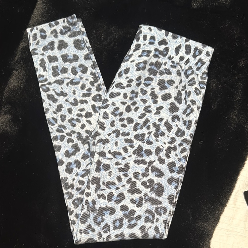 George Leopard Print Leggings - Black and Light Blue
